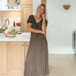 Solai Polka Dot V-Neck Maxi Dress - Brown